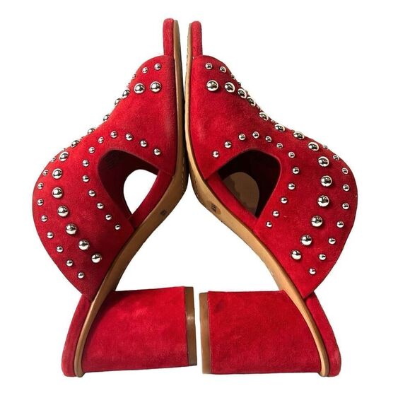 Vince Camuto Red Heeled Sandals Womens 6M Red Suede Studded Slip On Open Toe New - Picture 6 of 12